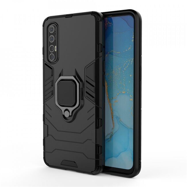 Husa oppo reno 3 pro cu inel, techsuit silicone shield - negru