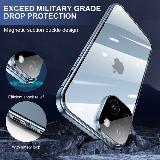 Husa iPhone 14 360 Magnetic Glass (sticla fata + spate), negru