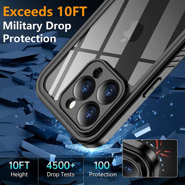Pachet 360: Husa cu folie integrata iPhone 14 Pro ShockProof Dust-Water Proof Full Body, negru