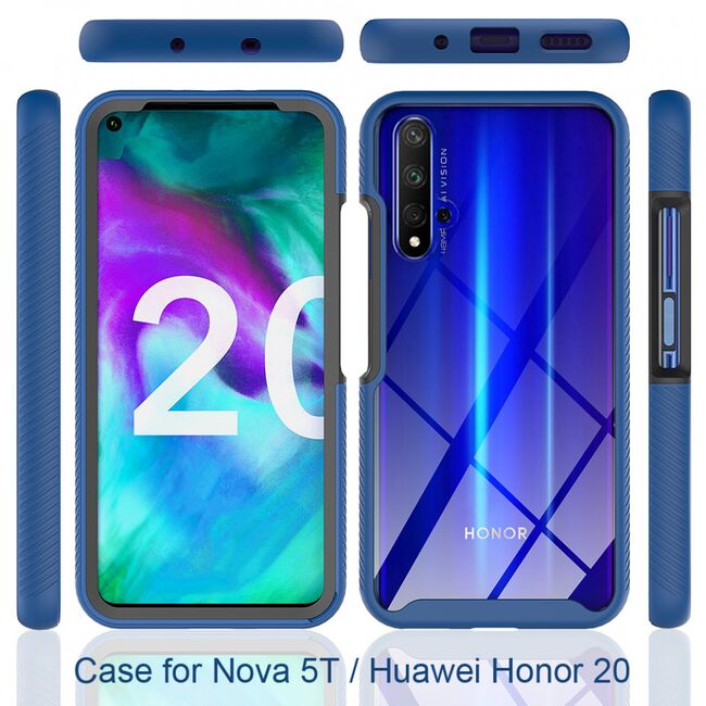 [pachet 360°] husa + folie huawei nova 5t / honor 20, techsuit defense - negru