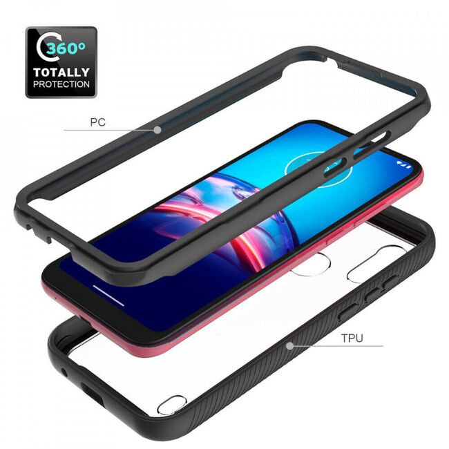 [pachet 360°] husa + folie motorola moto e6s / e6i, techsuit defense - black