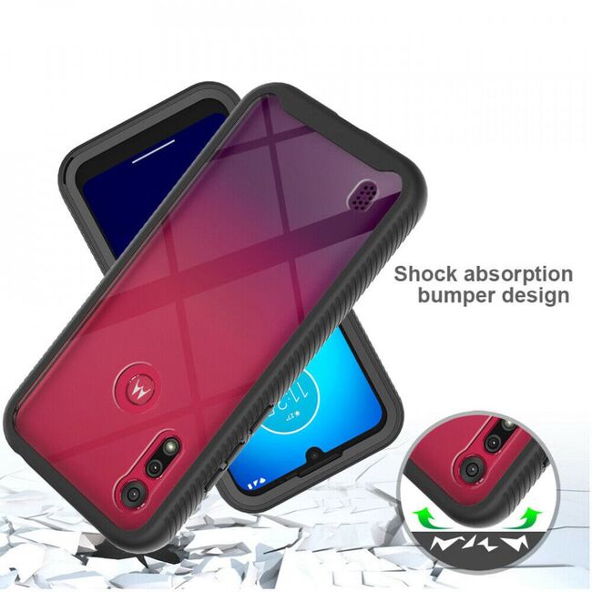 [pachet 360°] husa + folie motorola moto e6s / e6i, techsuit defense - black
