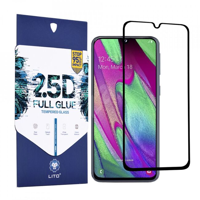 Folie de sticla samsung galaxy a40 / a01, 2.5d fullglue lito - negru