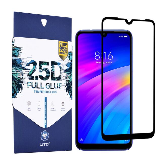 Folie de sticla xiaomi redmi 7, 2.5d fullglue lito - negru