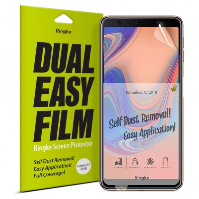 Folie samsung galaxy a7 2018, dual easy full (2 pack), ringke - clear