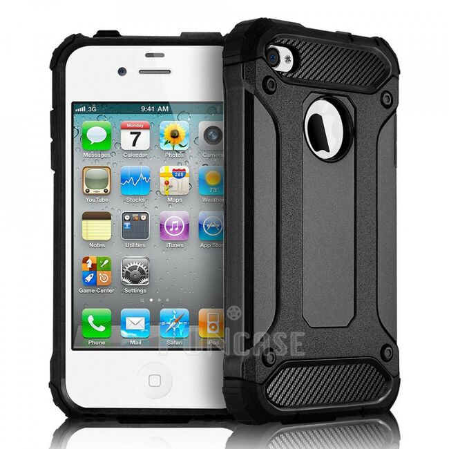 Husa iphone 4 / 4s din plastic dur, techsuit hybrid armor - negru