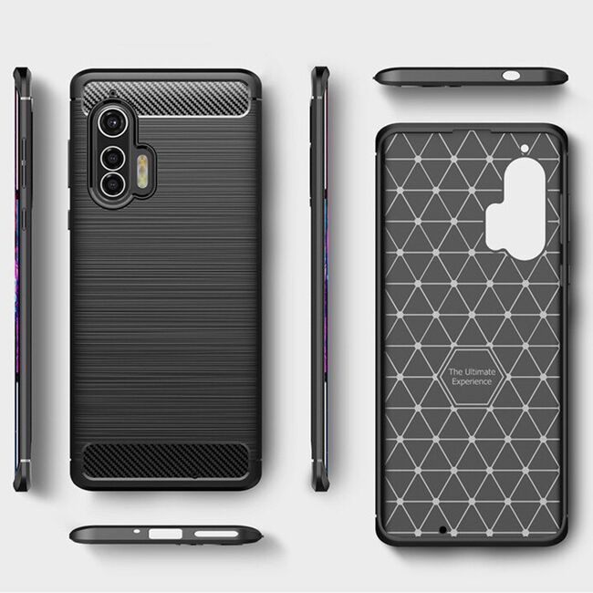 Husa motorola moto edge plus, carbon silicone, techsuit - negru