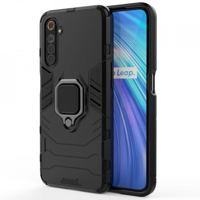 Husa realme 6 / 6s cu inel, techsuit silicone shield - negru