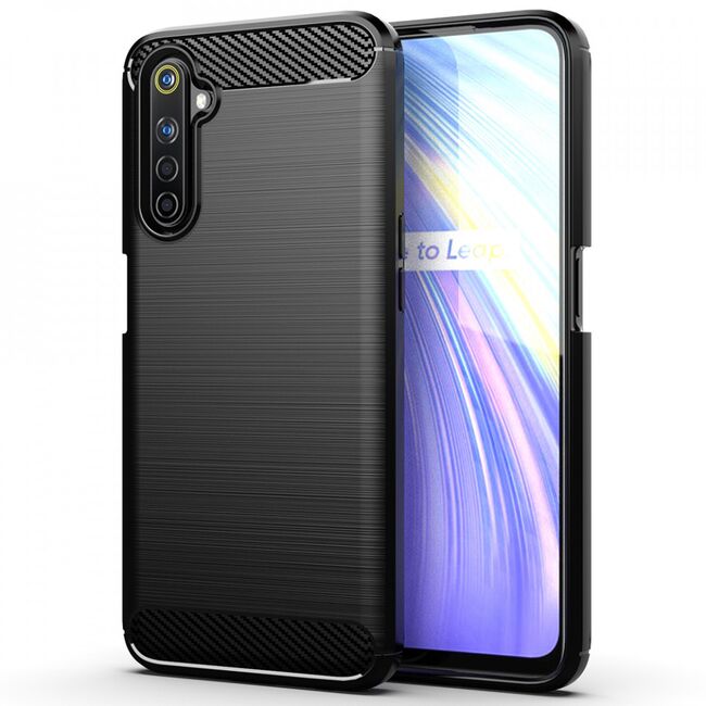 Husa realme 6 pro, carbon silicone, techsuit - negru