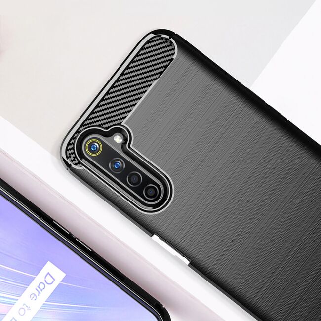 Husa realme 6 pro, carbon silicone, techsuit - negru