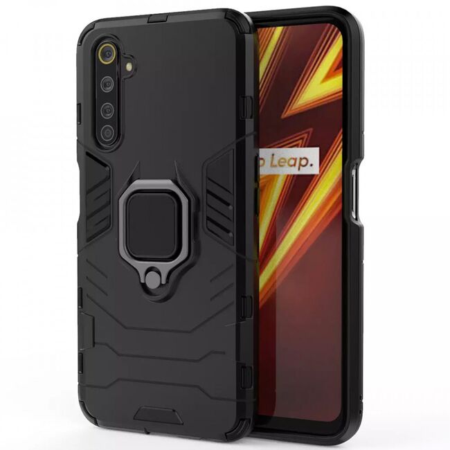 Husa realme 6 pro cu inel, techsuit silicone shield - negru