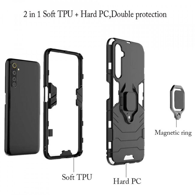 Husa realme 6 pro cu inel, techsuit silicone shield - negru