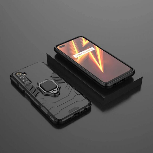 Husa realme 6 pro cu inel, techsuit silicone shield - negru