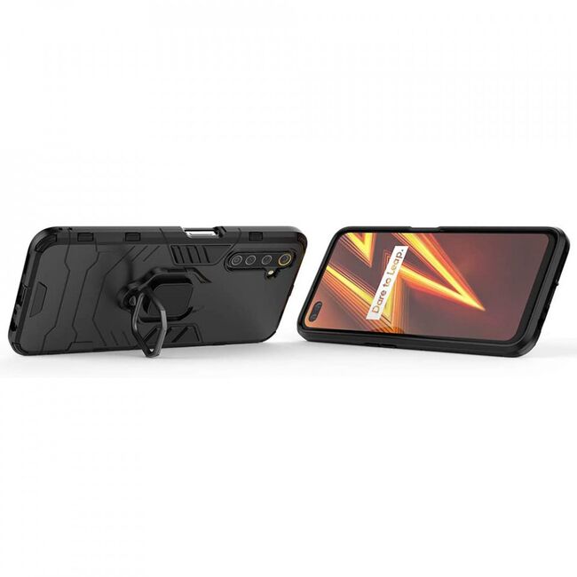 Husa realme 6 pro cu inel, techsuit silicone shield - negru