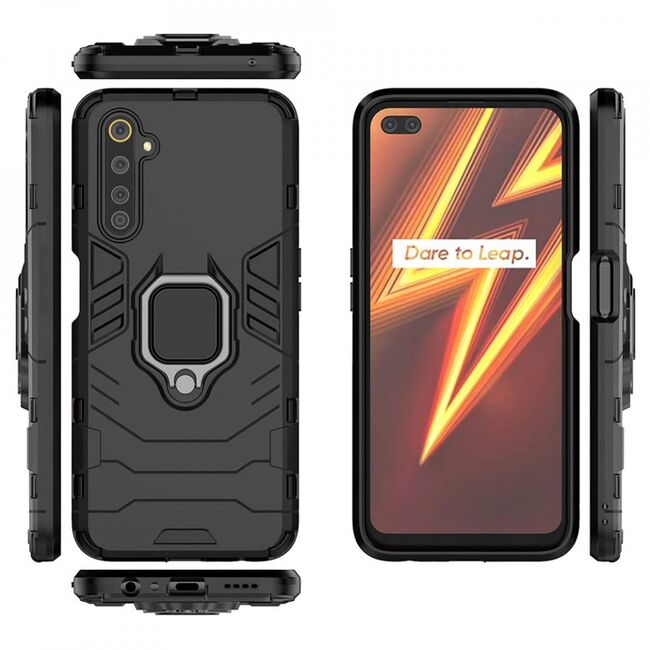 Husa realme 6 pro cu inel, techsuit silicone shield - negru