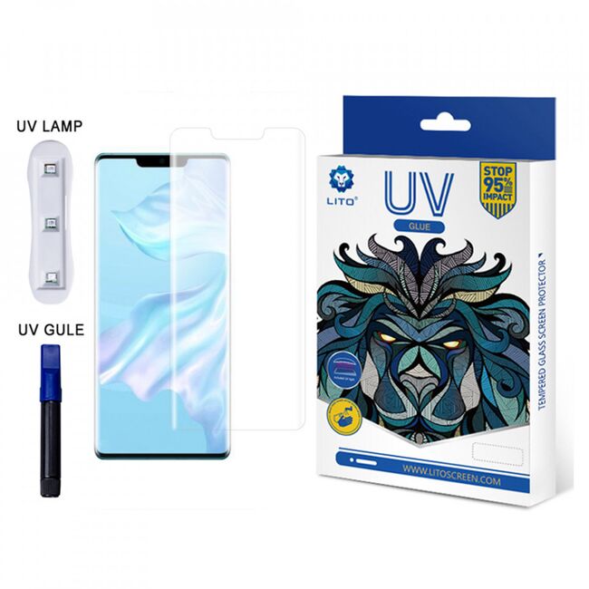 Folie sticla huawei mate 30 pro, 3d uv cu adeziv lito - transparent