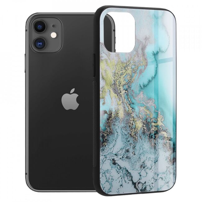 Husa iphone 11 cu sticla securizata, techsuit glaze - blue ocean