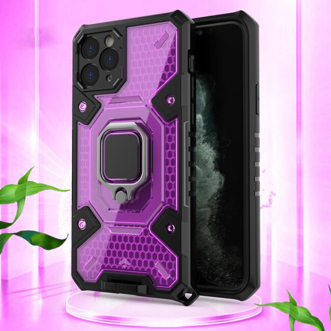 Husa iphone 11 pro cu inel, techsuit honeycomb - rose-violet