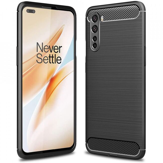 Husa oneplus nord 5g, carbon silicone, techsuit - negru