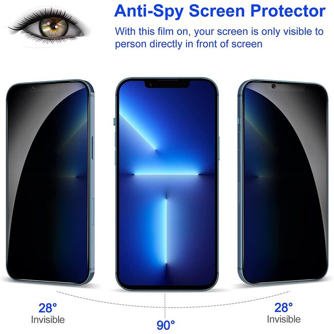 Folie Sticla Securizata PRIVACY pentru Apple IPhone 14, 0.33mm, 9H, margini negre