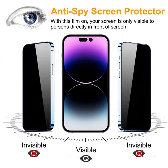 Folie Sticla Securizata PRIVACY pentru Apple IPhone 14 Pro Max, 0.33mm, 9H, margini negre