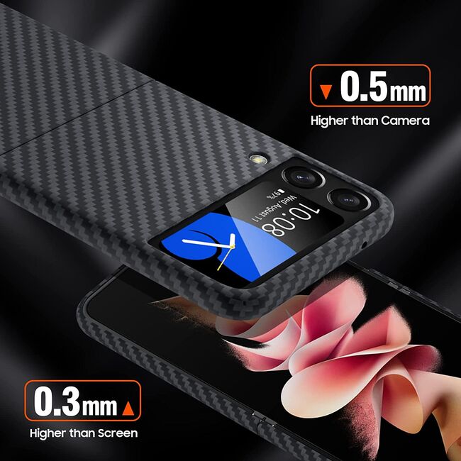 Husa Samsung Galaxy Z Flip 4 Aramid Carbon Fiber Slim, Lightweight, negru