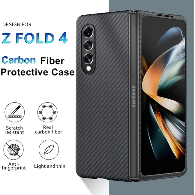 Husa Samsung Galaxy Z Fold 4 Carbon Fiber Slim, Lightweight, negru
