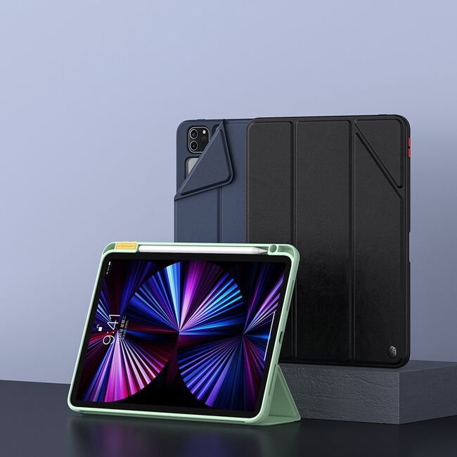 Husa iPad Pro 11 inch 2022, 2021, 2020 Nillkin Bevel Leather Smart Case cu functie sleep/wake-up, negru