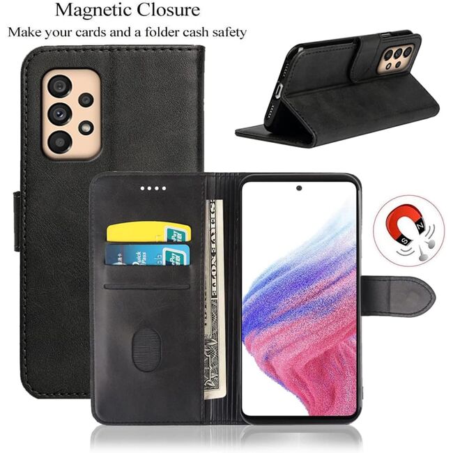 Pachet 360: Folie din stilca + Husa pentru Samsung Galaxy A53 5G Wallet tip carte, negru