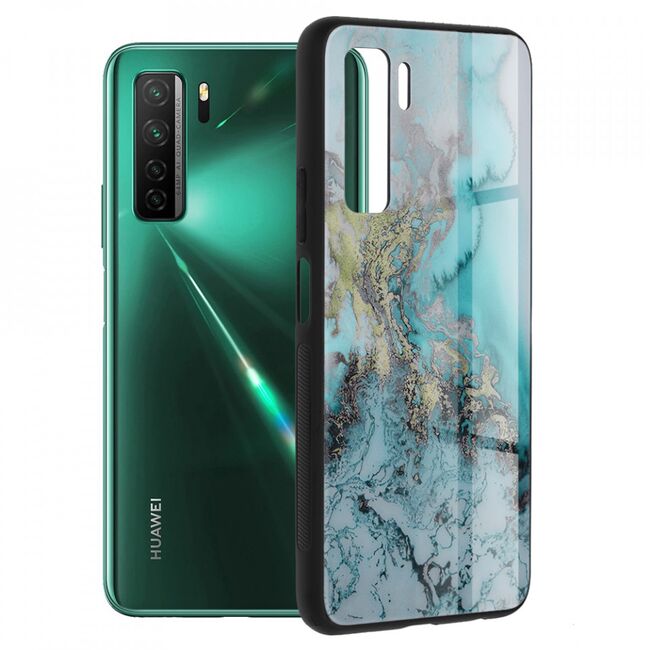 Husa huawei p40 lite 5g cu sticla securizata, techsuit glaze - blue ocean