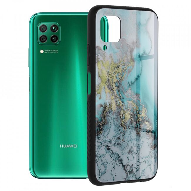 Husa huawei p40 lite cu sticla securizata, techsuit glaze - blue ocean