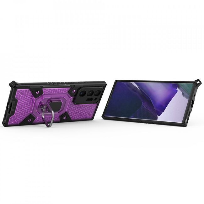 Husa samsung galaxy note 20 ultra cu inel, techsuit honeycomb - rose-violet