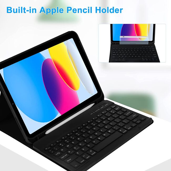 Husa cu tastatura iluminata wireless pentru iPad 10 2022 10.9 inch, negru