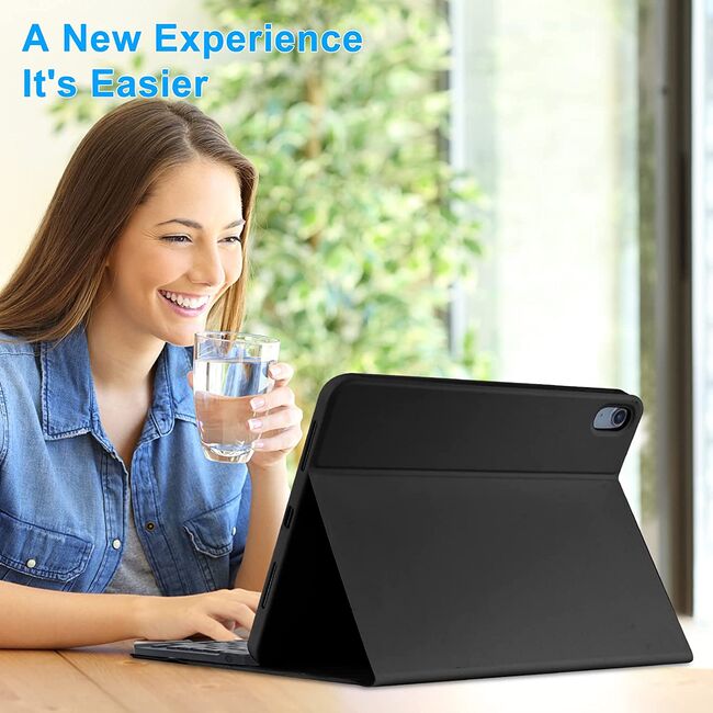 Husa cu tastatura iluminata wireless pentru iPad 10 2022 10.9 inch, negru
