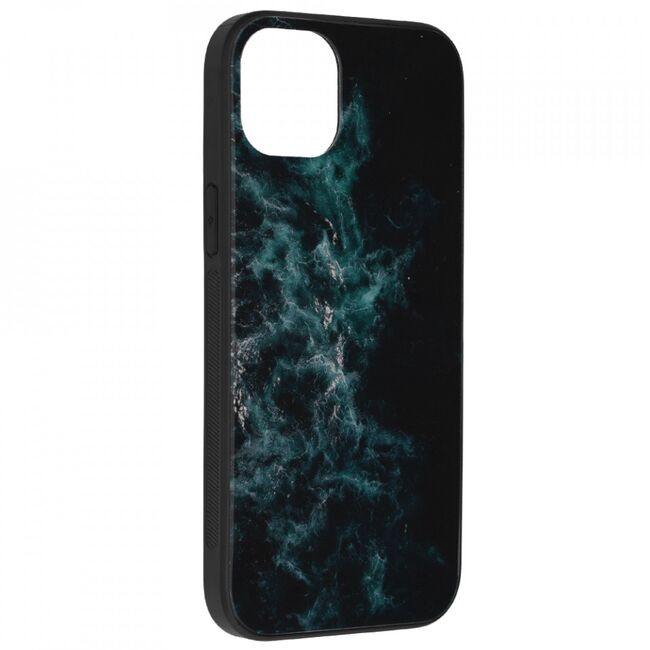 Husa iphone 14 plus cu sticla securizata, techsuit glaze - blue nebula