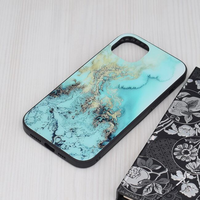Husa iphone 14 plus cu sticla securizata, techsuit glaze - blue ocean