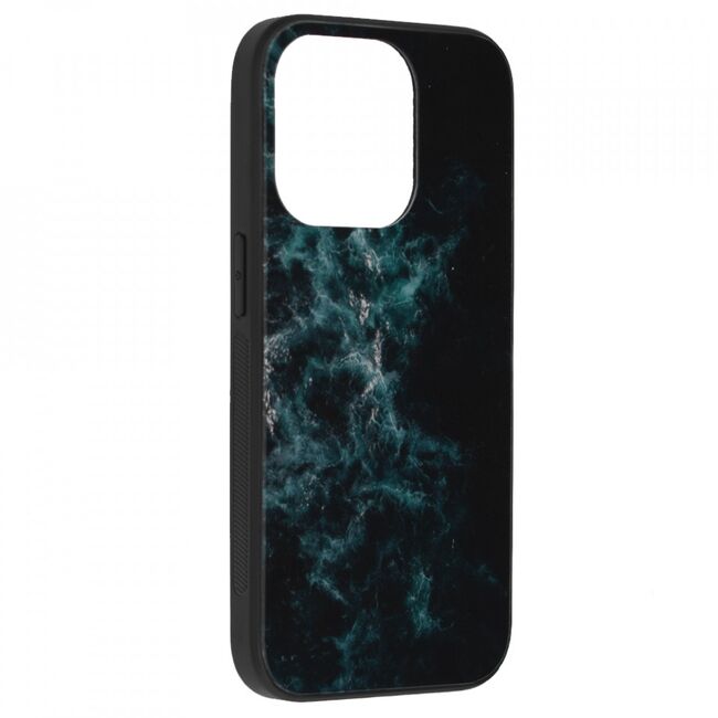 Husa iphone 14 pro cu sticla securizata, techsuit glaze - blue nebula