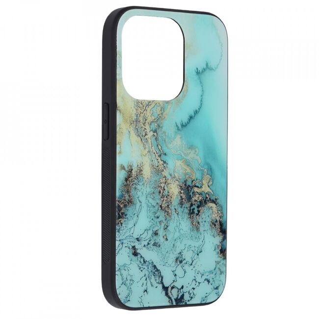 Husa iphone 14 pro cu sticla securizata, techsuit glaze - blue ocean