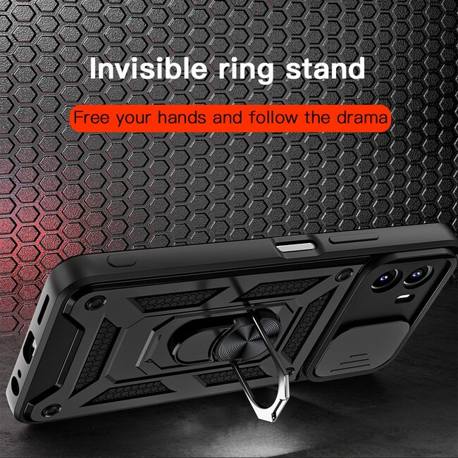 Husa pentru Vivo Y01 cu inel Ring Armor Kickstand Tough, protectie camera (negru)