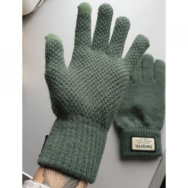 Manusi tocuhscreen din lana, unisex, iwarm st0007 - verde