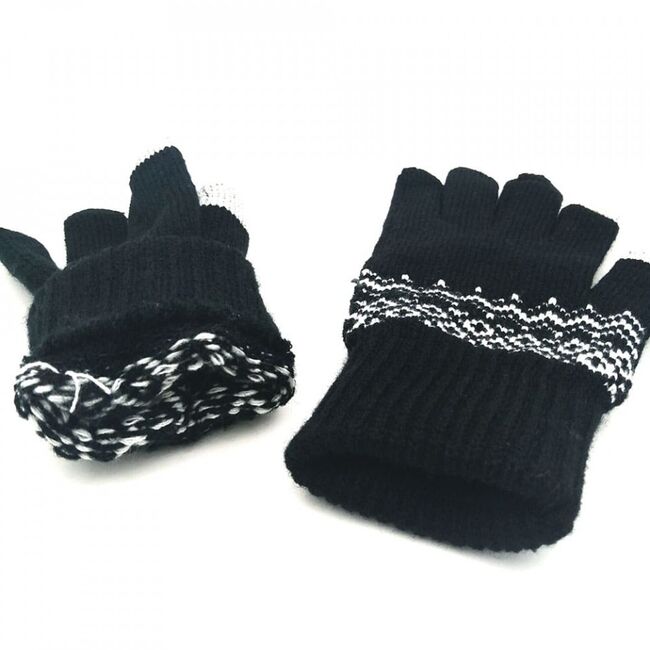 Manusi touchscreen de lana, dama, techsuit knitting st0003 - negru