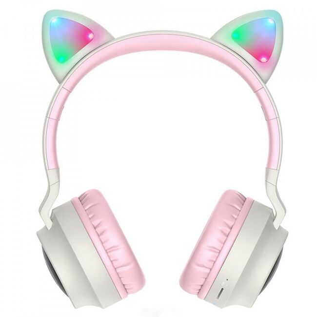 Casti cu urechi de pisica wireless Hoco W27, cu LED, gri roz