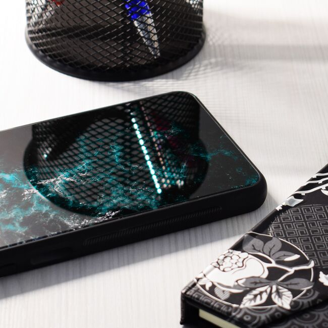 Husa iphone 12 mini cu sticla securizata, techsuit glaze - blue nebula
