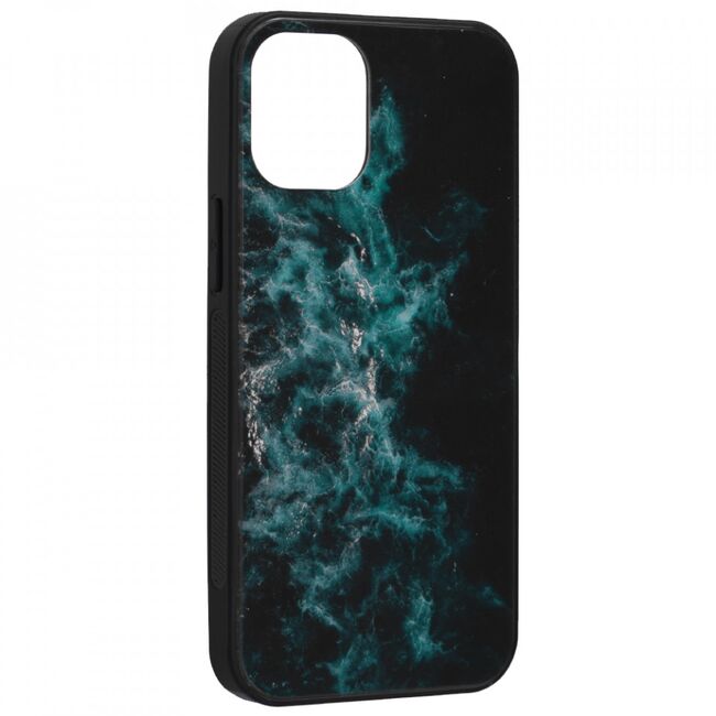 Husa iphone 12 mini cu sticla securizata, techsuit glaze - blue nebula