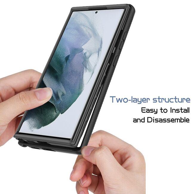 Pachet 360: Husa cu folie integrata pentru Samsung Galaxy S22 Ultra Defense360 - negru