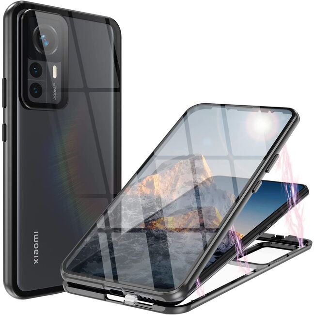 Husa 360 Magnetic Glass pentru Xiaomi 12T, 12T Pro (sticla fata + spate), negru