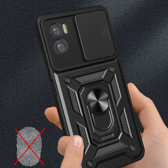 Husa Motorola Moto E22, E22i cu inel Ring Armor Kickstand Tough, protectie camera (negru)
