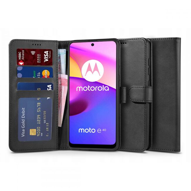 Husa Motorola Moto E20, E30, E40 Wallet tip carte, negru