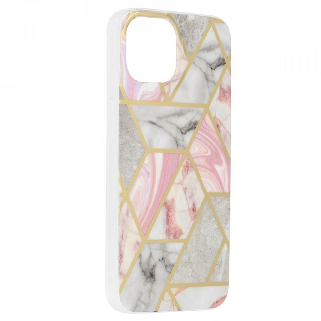 Husa apple iphone 14 marble series, techsuit - pink hex