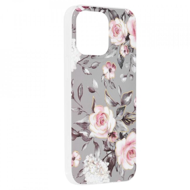 Husa apple iphone 14 pro max marble series, techsuit - bloom of ruth gray